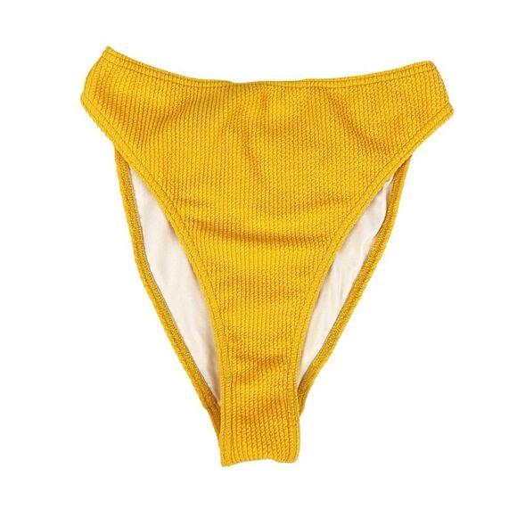 ASOS Collusion Yellow Crinkle Smocked High Waisted Bikini Bottoms 4 - Picture 1 of 6